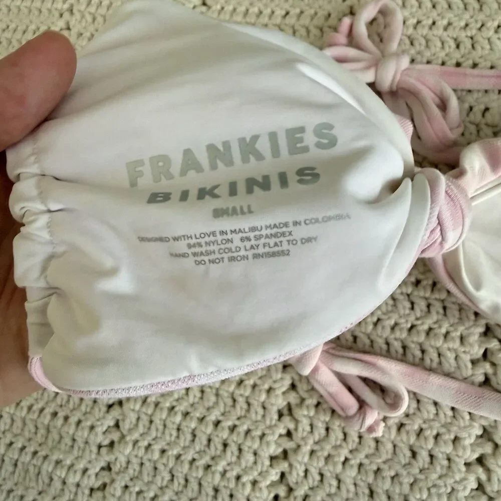 Frankies Bikinis Gabe Halter String Top Size S In Pink Picnic Gingham Checkered
